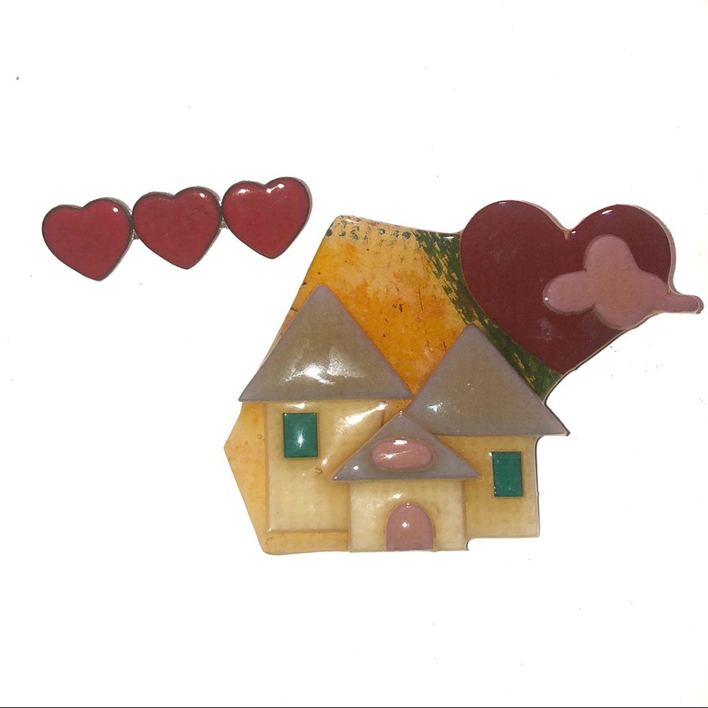 House Pin by Lucinda and Heart Pin